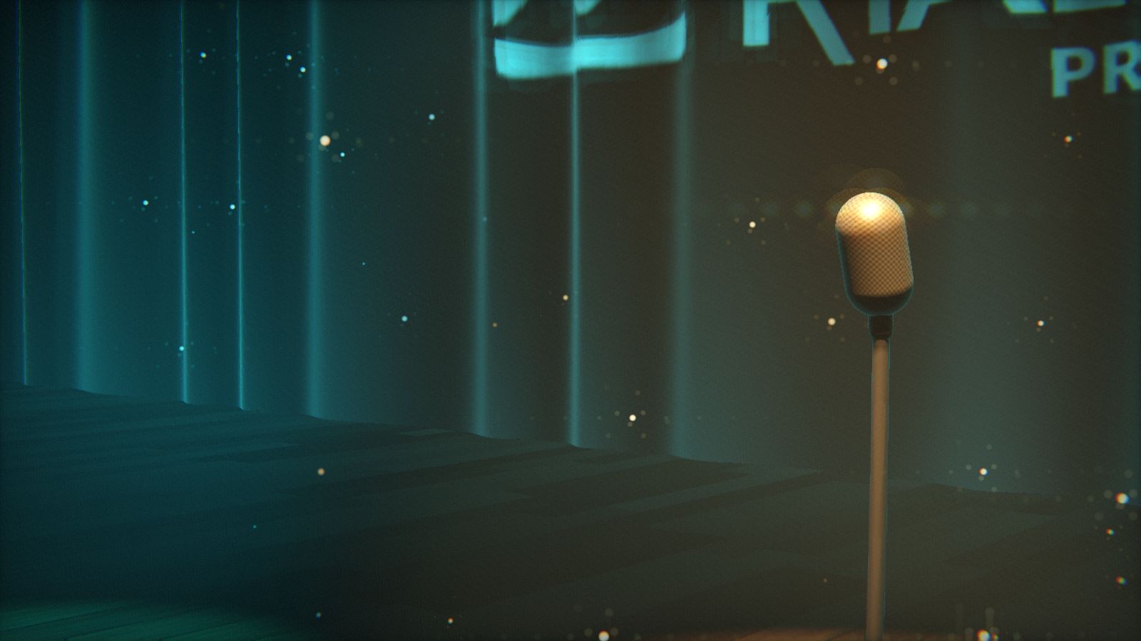 Microfone de estúdio em luz turquesa